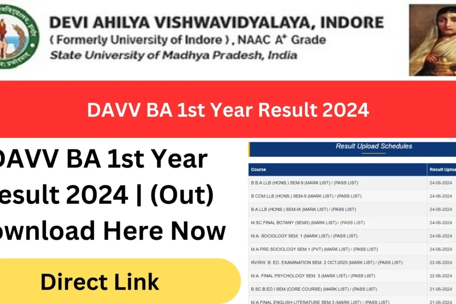 DAVV BA 1st Year Result 2024 | (Out) Download Here Now