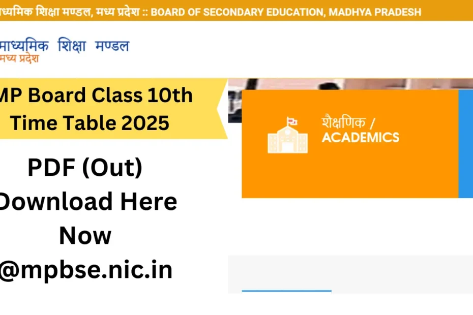 MP Board Class 10th Time Table 2025