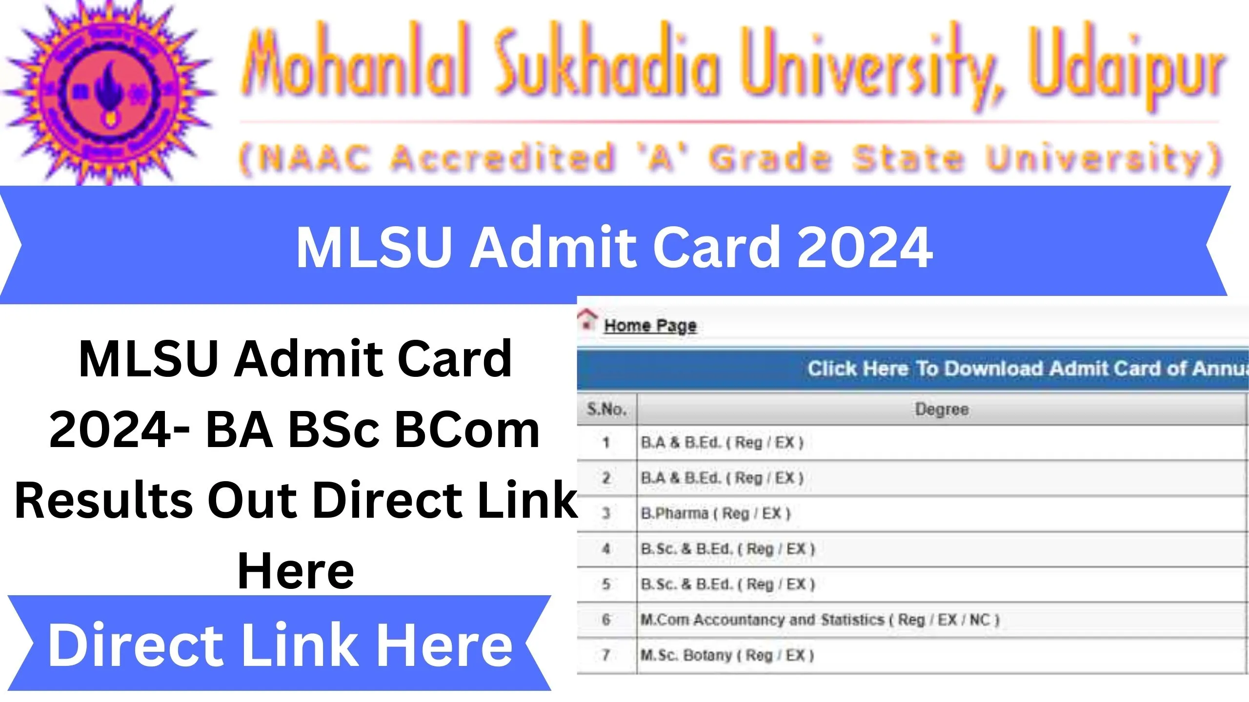 MLSU Admit Card 2024- BA BSc BCom Results Out Direct Link Here