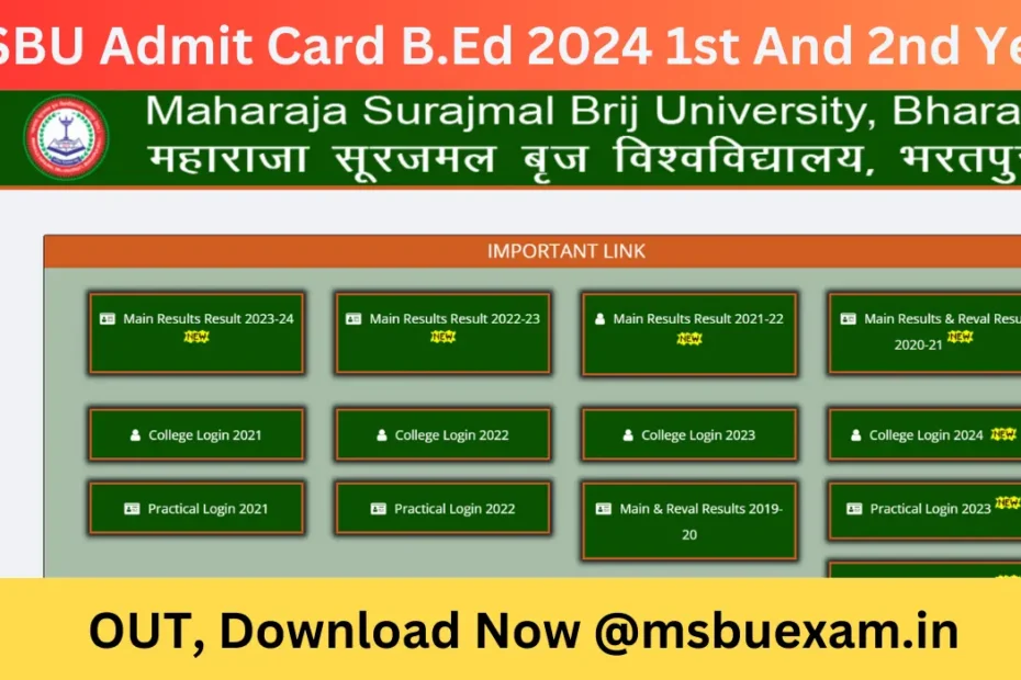 MSBU Admit Card B.Ed 2024 1st And 2nd Year