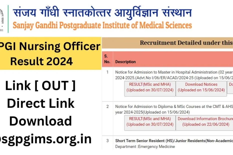 SGPGI Nursing Officer Result 2024